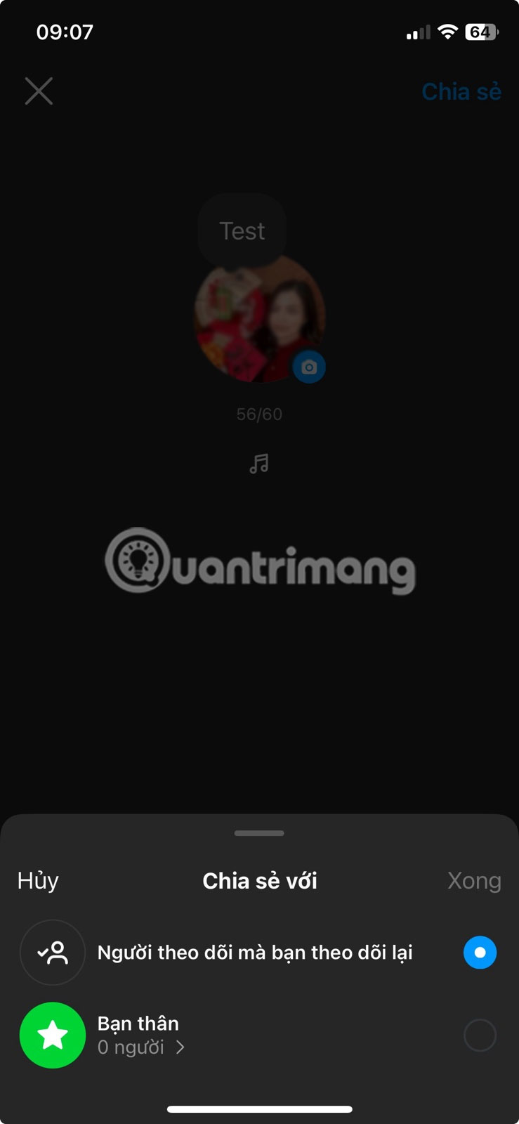 Chọn đối tượng chia sẻ