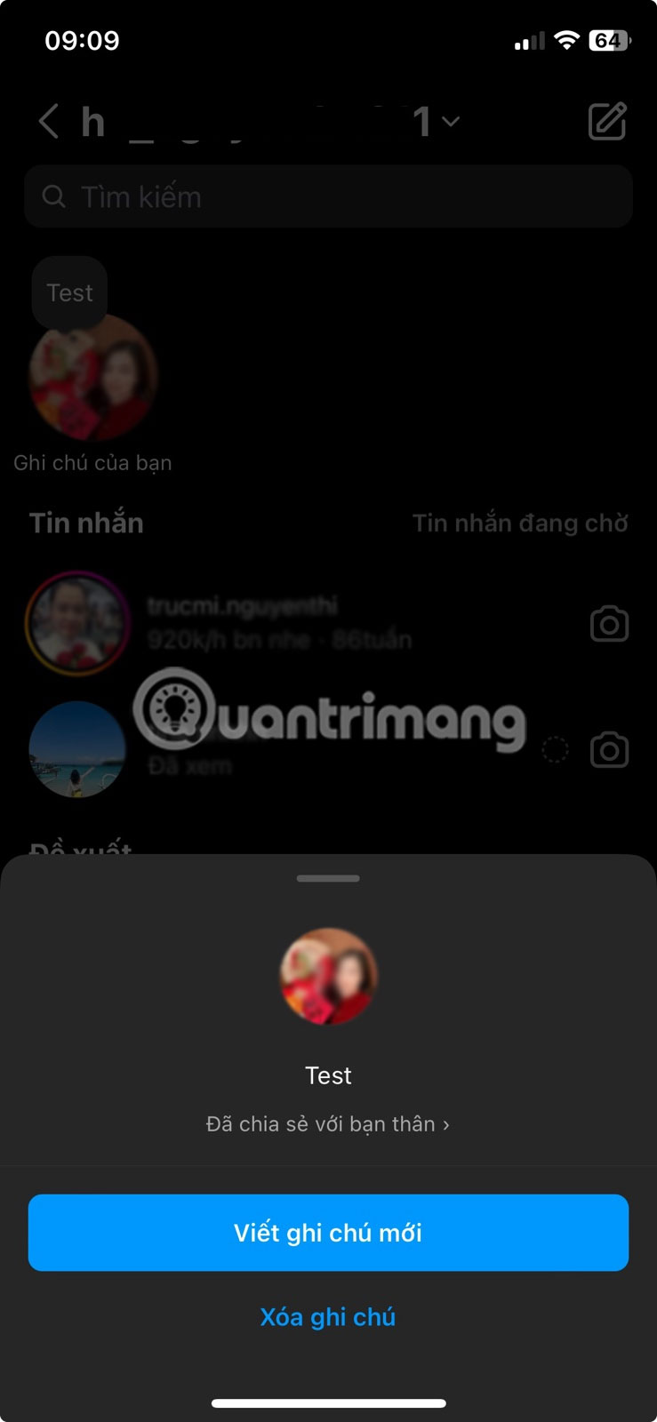 Xóa hoặc thay đổi ghi chú trên Instagram