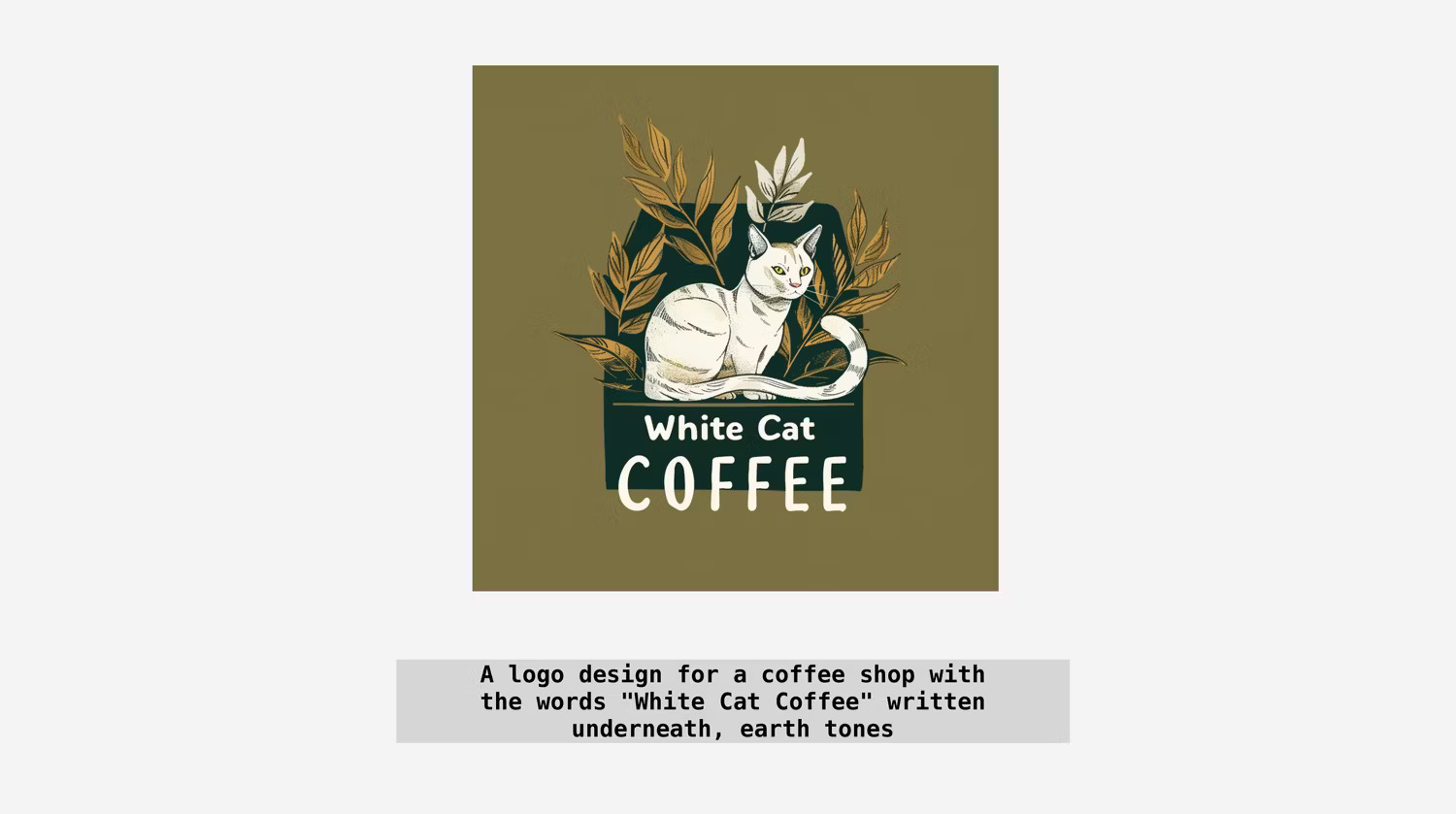 Một thiết kế logo có dòng chữ "White Cat Coffee" được làm bằng Midjourney