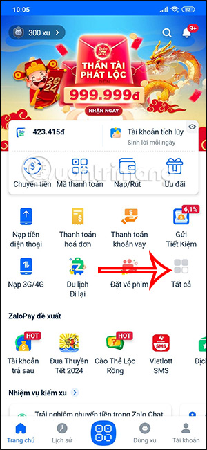 Xem dịch vụ trên ZaloPay