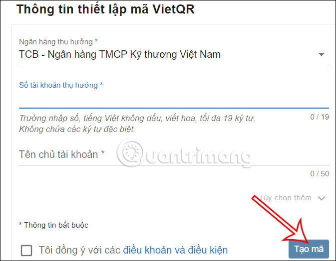 Tạo mã QR thanh toán cho cửa hàng qua VietQR