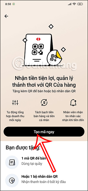 Tạo mã QR cửa hàng trên Techcombank Mobile