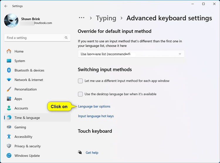 Tắt Caps Lock bằng phím Caps Lock hoặc Shift trong Windows 11