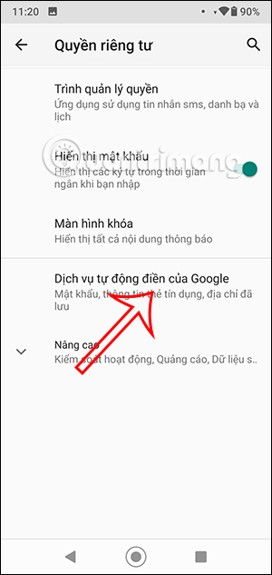 Tự động điền mật khẩu Google