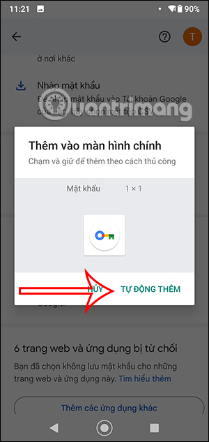 Thêm phím tắt quản lý mật khẩu Google