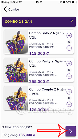 Chọn combo bỏng nước