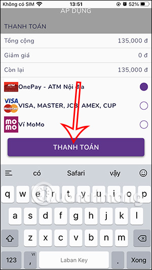 Thanh toán vé Đào, phở và Piano rạp Cinestar