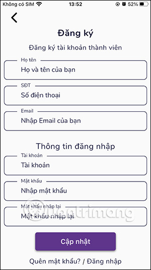 Tạo tài khoản Cinestar