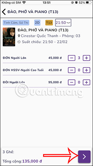 Số lượng vé xem Đào, phở và Piano rạp Cinestar