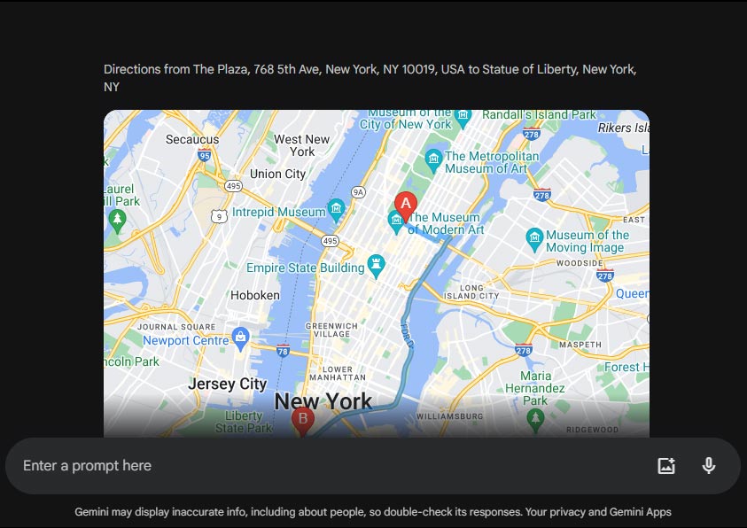 Tiện ích bản đồ trên Gemini