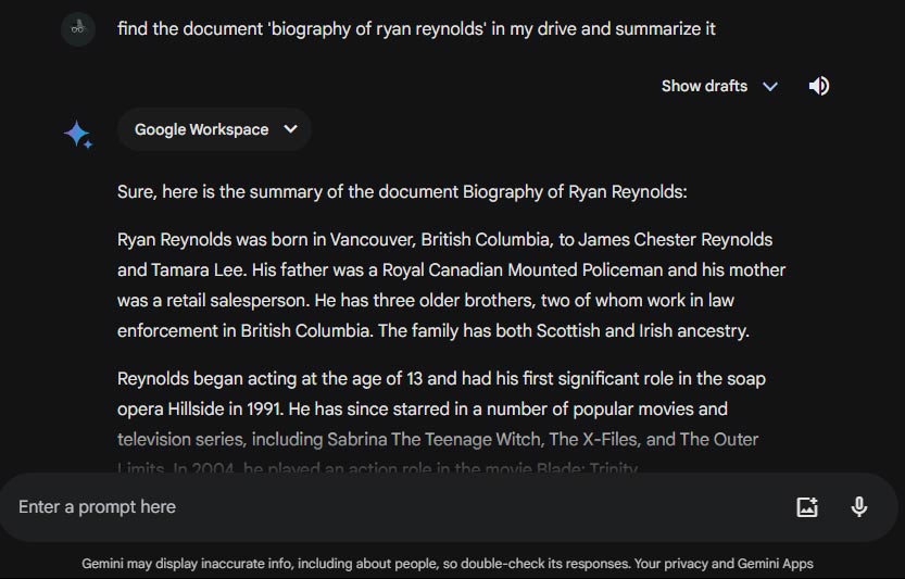 Tiện ích Google Workspace trên Gemini