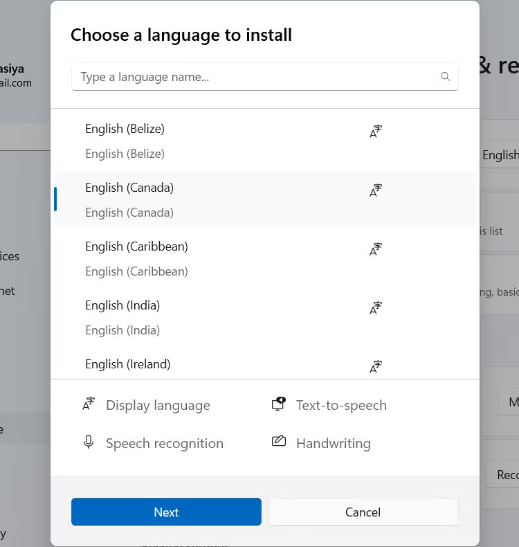Lựa chọn ngôn ngữ cài đặt trên Windows 11