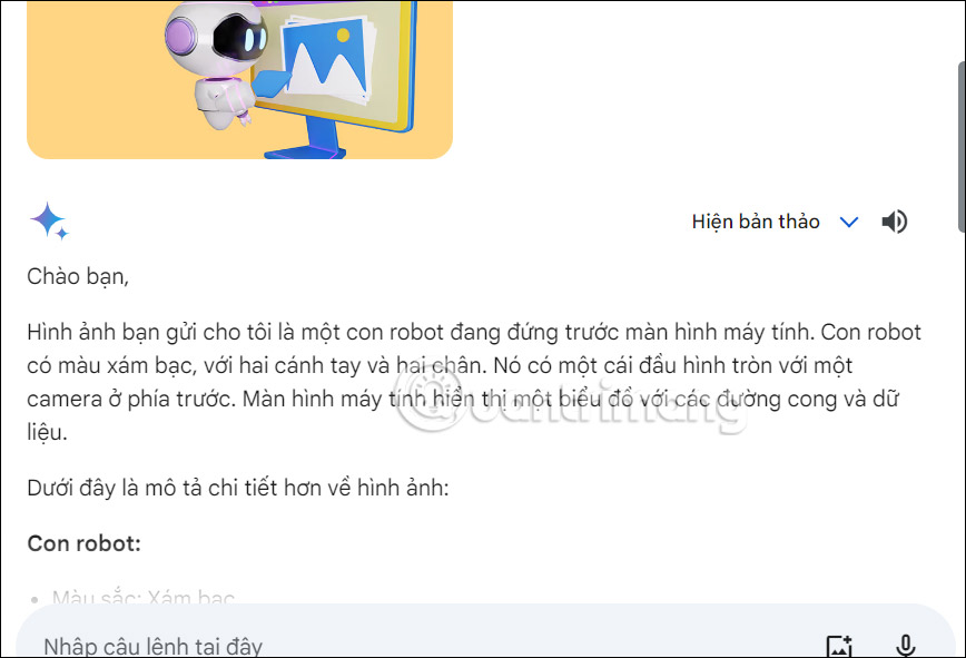 Nội dung phản hồi Gemini vè ảnh