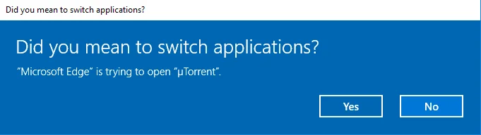 Lời nhắc hỏi xem bạn có muốn mở magnet link bằng ứng dụng Bittorrent của mình hay không