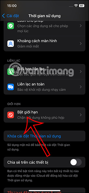 Bật giới hạn trên iPhone
