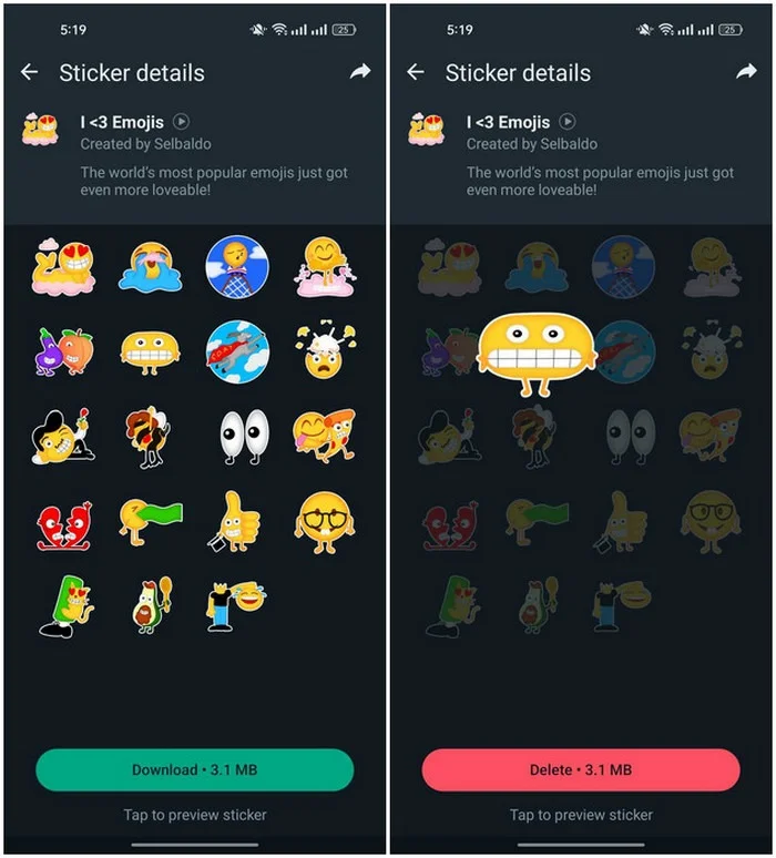 Gói sticker I <3 Emojis cho WhatsApp
