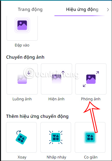 Hiệu ứng phóng to ảnh trên Canva
