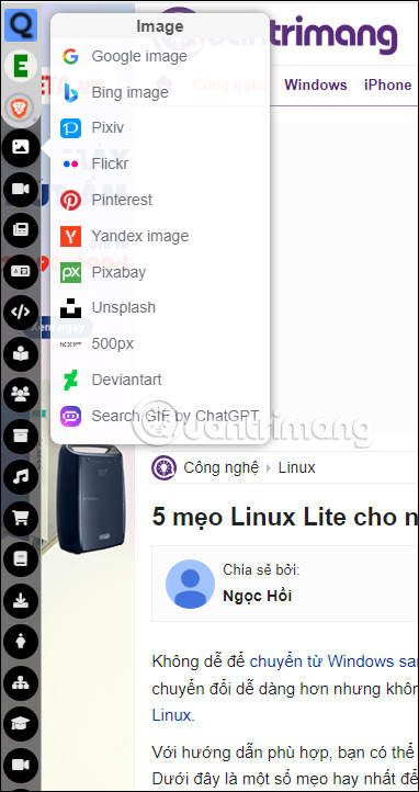 Công cụ cạnh bên trên SearchJumper