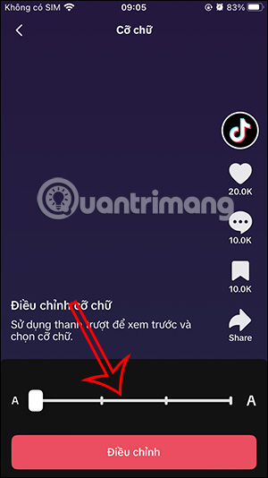 Thanh chỉnh cỡ chữ TikTok