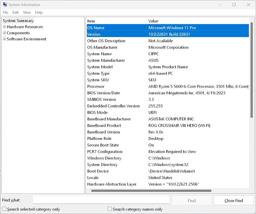 Thông tin hệ thống tiết lộ phiên bản Windows 11, số phiên bản và bản build