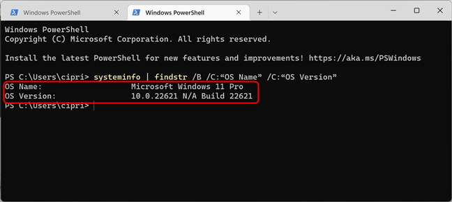 Tìm phiên bản Windows 11 và số bản build bằng systeminfo trong CMD