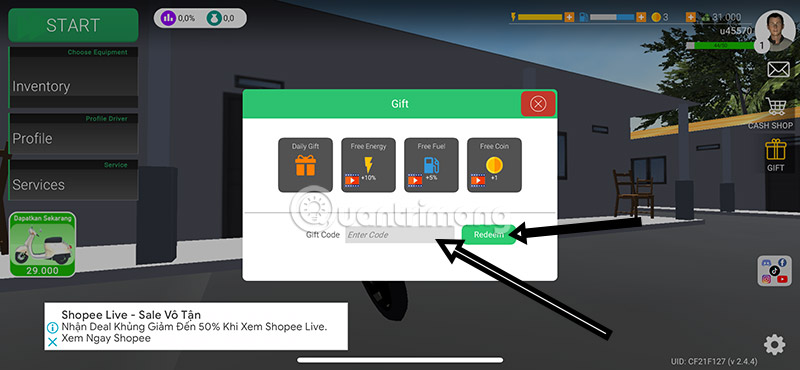 code ojol the game moi nhat