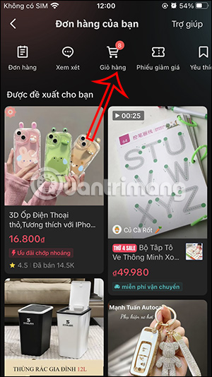 Xem giỏ hàng trên TikTok