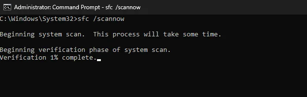 Quá trình quét kiểm tra file hệ thống (sfc) đang được thực hiện trên hệ thống Windows