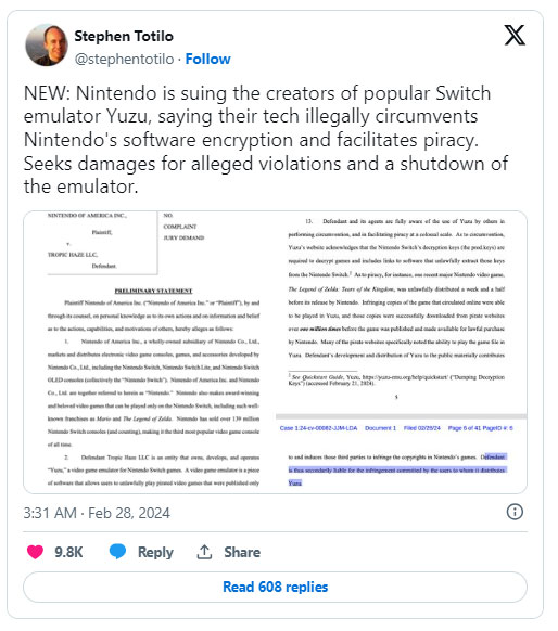 Nintendo kiện người tạo ra trình giả lập Switch Yuzu