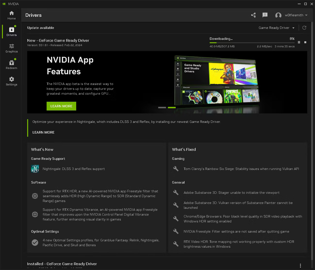 Màn hình Drivers trong Nvidia App