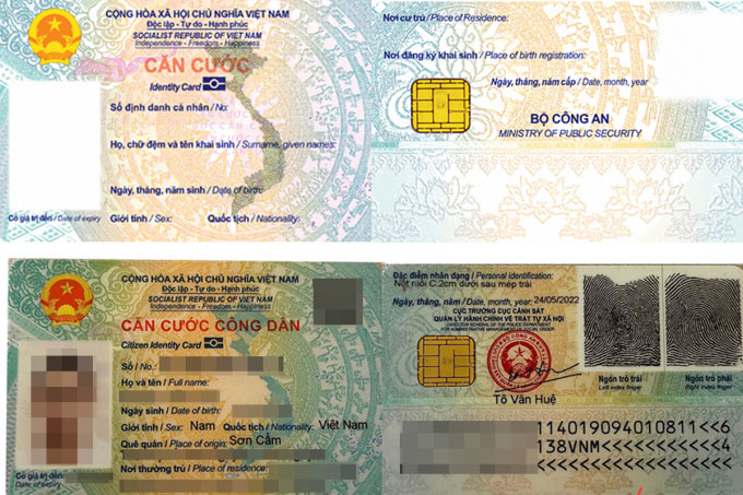 Mẫu thẻ căn cước mới đề xuất (ở trên) và thẻ căn cước hiện tại.