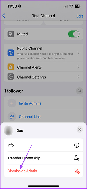 Xóa admin kênh WhatsApp