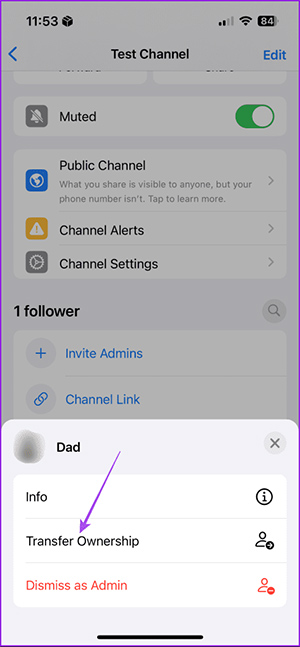 Chuyển quyền admin kênh WhatsApp