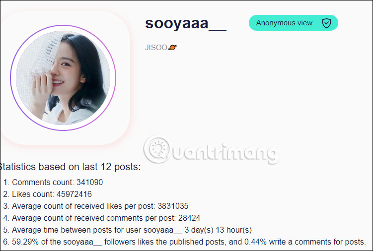 Thông tin tài khoản Instagram