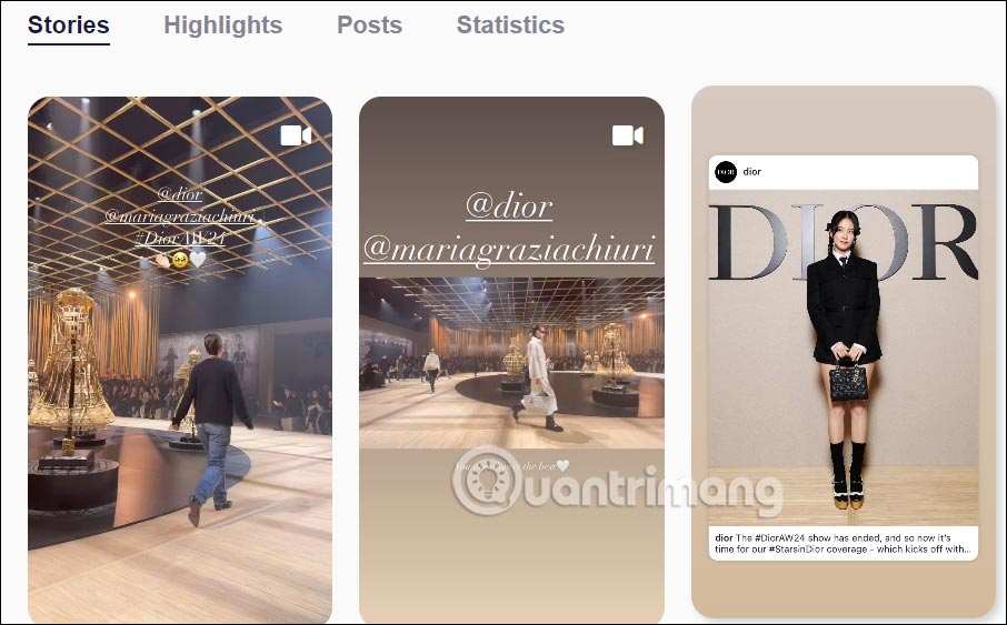 Nội dung trên tài khoản Instagram