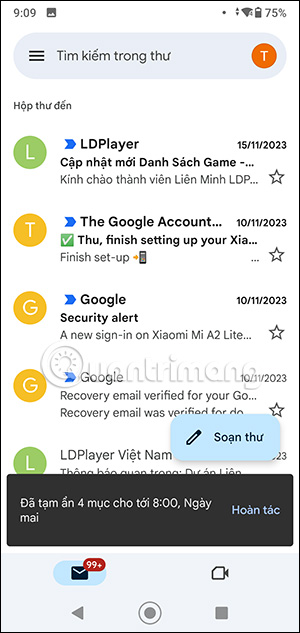 Thông báo ẩn email Gmail 