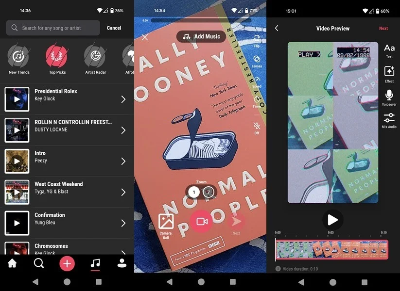 Tổng quan về giao diện ứng dụng Triller trên Android.