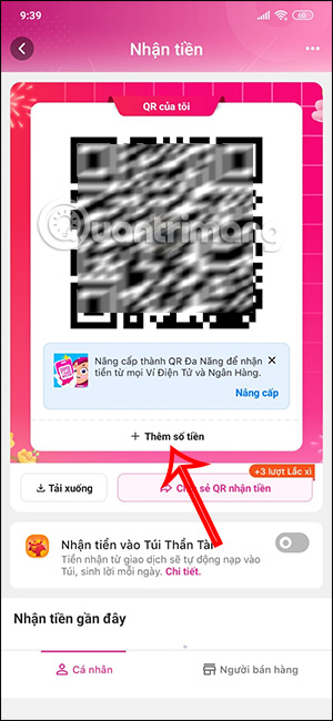 Thêm số tiền vào mã QR MoMo