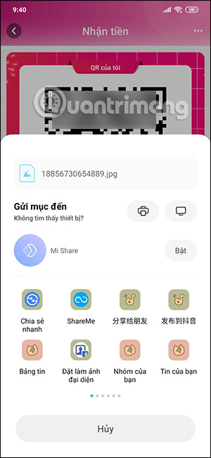 Chọn cách thức chia sẻ mã QR MoMo