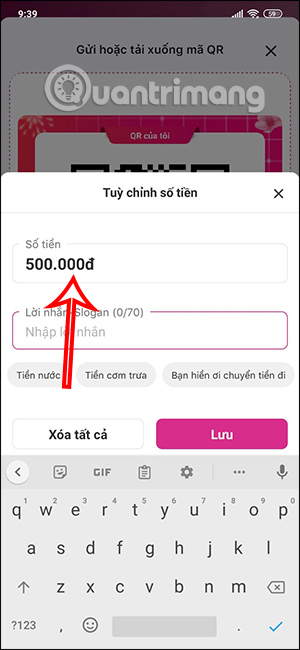 Số tiền nhận trên MoMo
