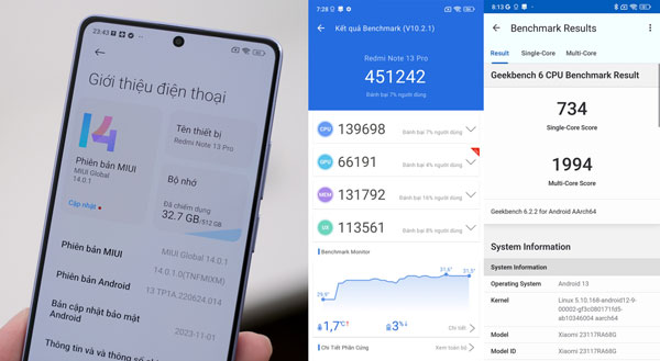 Các thử nghiệm thực tế cho thấy Redmi Note 13 Pro đạt 451.242 điểm AnTuTu