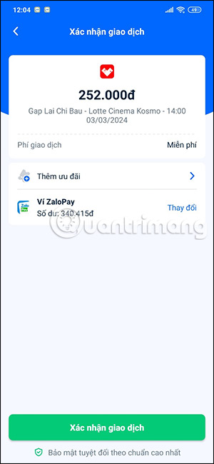 Thanh toán vé xem phim trên ZaloPay