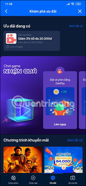 Ưu đãi mua vé xem phim trên ZaloPay