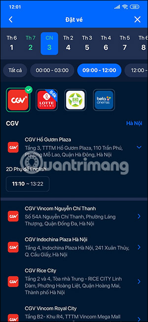 Chọn rạp mua vé xem phim trên ZaloPay
