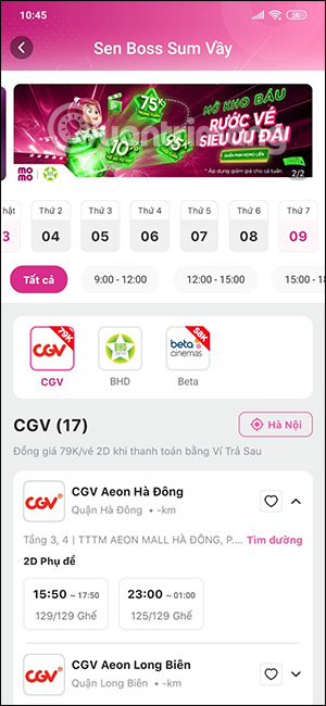 Chọn thời gian xem phim