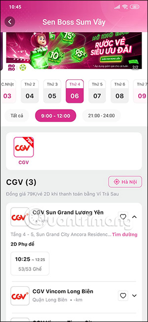 Chọn rạp xem phim