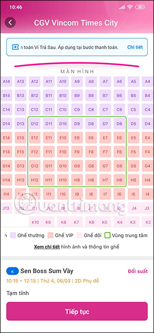 Giao diện chọn mua ghế
