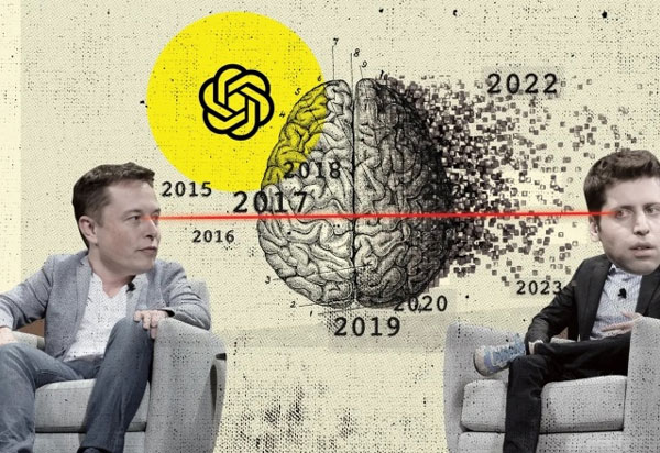 Elon Musk và Sam Altman (phải) là đồng sáng lập của OpenAI. Minh họa: Semafor.