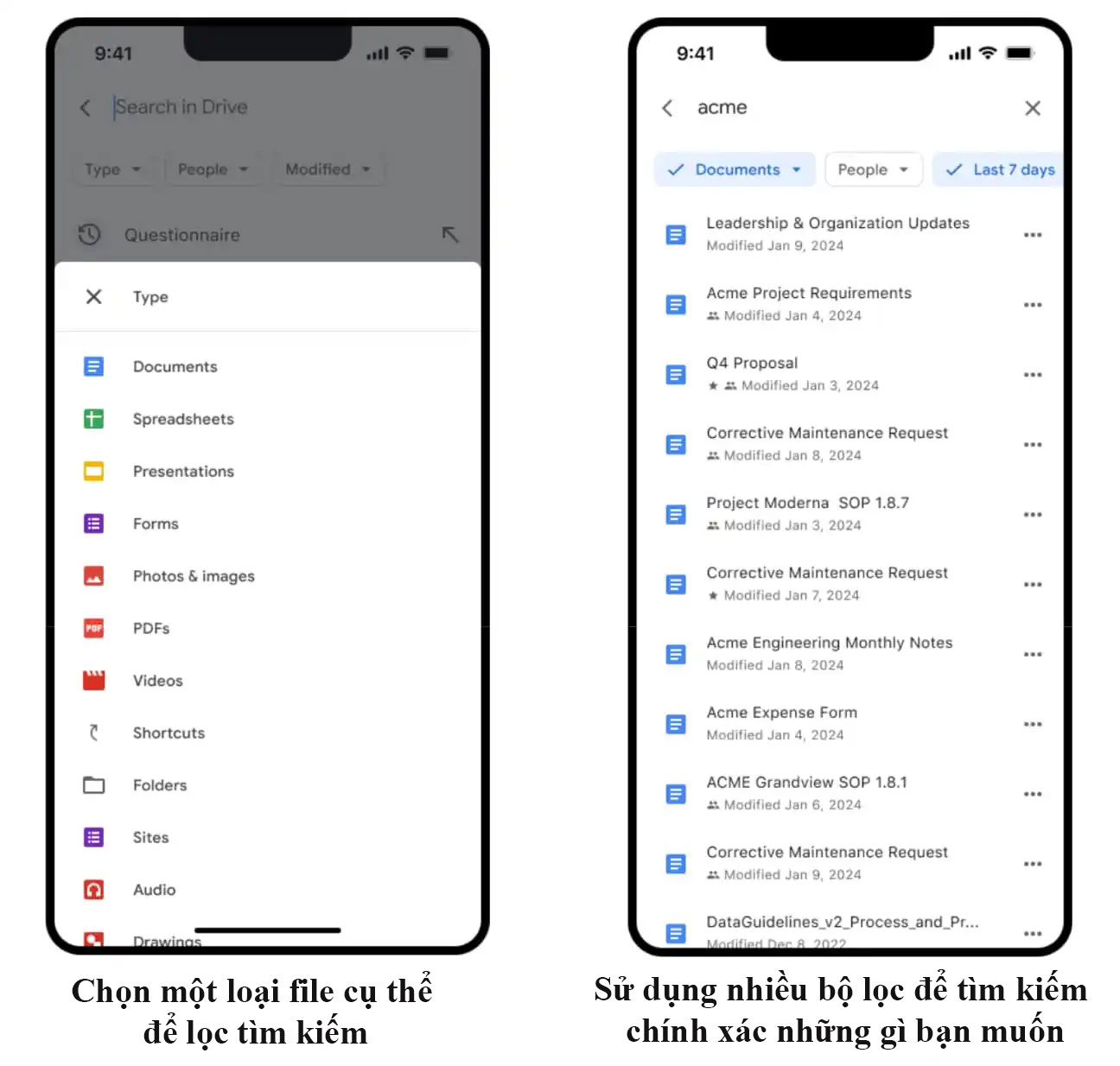 Bộ lọc trong Drive
