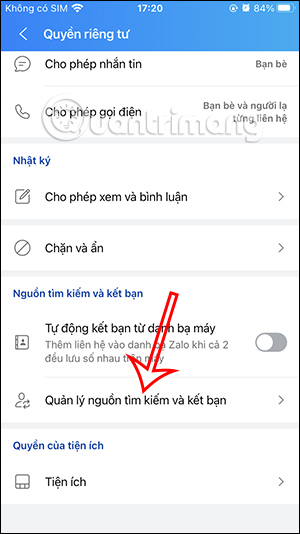 Các nguồn tìm kiếm Zalo